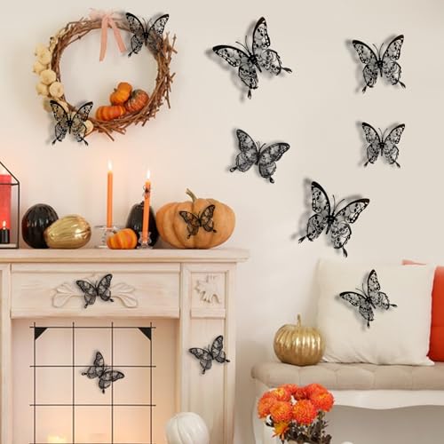 Halloween Deko 3D Fledermaus Wand Aufklebe,Gruseliges Schwarzes PVC Fledermaus Wandaufkleber,Abnehmbares Fledermaus DIY Halloween Dekoration Set,für Fenster Wand Halloween Party Deko (Schmetterling) von Keho Keho Kehongdun