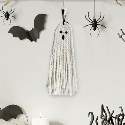 Halloween Makramee Geist Wanddekoration,Halloween Boho Geister-Deko,Handgewebter Niedlicher Geister Anhänger,Hängende Ornamente für Zuhause Haustür Fenster Wohnzimmer Baum Wand (01) von Keho Keho Kehongdun
