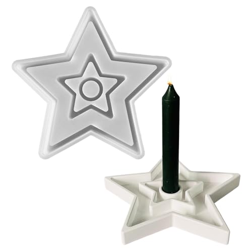 Silikon Gießform Kerzenhalter,3D Pentagramm Gießformen Harz Epoxid Stabkerzenhalter,DIY Pentagramm Silikonform Kerzenhalter Epoxidharz Form für Kommunion Deko Konfirmation Taufe Geschenk (01) von Keho Keho Kehongdun