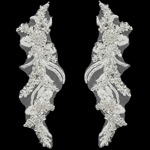1 Paar Strass-Applikationen, Perlenapplikationen, Verzierungen, glänzende Strasssteine, Spitzenapplikation für Hochzeitskleid, Dekoration, DIY, Nähen, Kleidung (Silber) von Kehuadiy