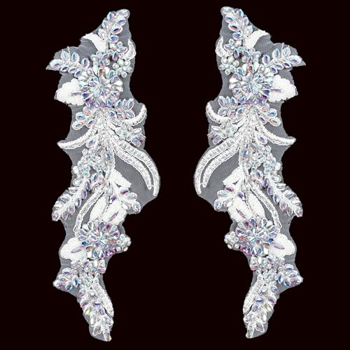 1 Paar Strass-Applikationen, Perlenapplikationen, glänzende Strasssteine, Spitzenapplikation für Hochzeitskleid, Dekoration, DIY, Nähen, Kleidung (AB-Farbe) von Kehuadiy