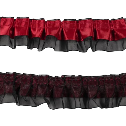 10 Yards Satin-Organza-Spitzenborte, 2-Lagen-Satin-Organza-Faltenbordüren für Nähen Herstellung von Kunsthandwerk Kleid Vorhang Hochzeit Kostüm Kissenbezug Dekoration (Rot) von Kehuadiy