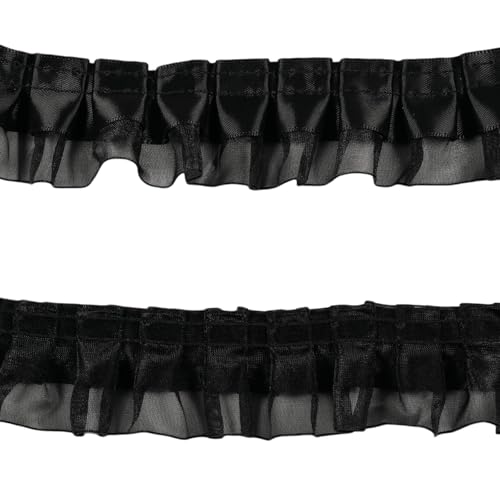 10 Yards Satin-Organza-Spitzenborte, 2-Lagen-Satin-Organza-Faltenbordüren für Nähen Herstellung von Kunsthandwerk Kleid Vorhang Hochzeit Kostüm Kissenbezug Dekoration (Schwarz) von Kehuadiy