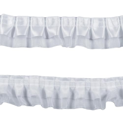 10 Yards Satin-Organza-Spitzenborte, 2-Lagen-Satin-Organza-Faltenbordüren für Nähen Herstellung von Kunsthandwerk Kleid Vorhang Hochzeit Kostüm Kissenbezug Dekoration (Weiß) von Kehuadiy