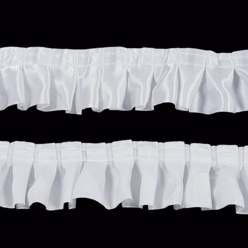 10 Yards Satin Rüschenbesatz Stoffbesätze,Plissierter Besatz Chiffon Stoff Bänder für Nähen Herstellung von Kunsthandwerk Kleid Vorhang Hochzeit Kostüm Kopfkissenbezug Versorgung (Weiß) von Kehuadiy