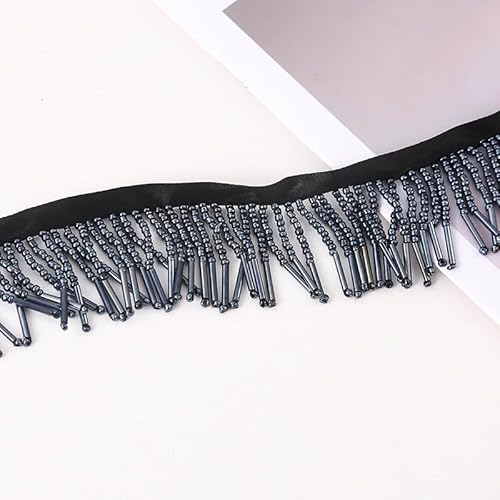 2 Meter Perlenfransenborte Glasperlen Trim Quasten Band Quaste Kette für Kleidung Zubehör DIY Dekoration (Marineblau) von Kehuadiy