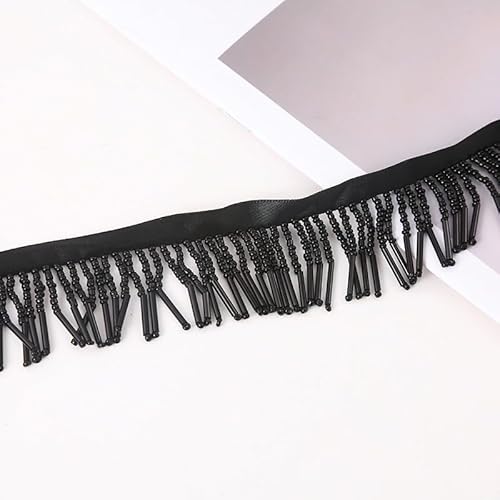 2 Meter Perlenfransenborte Glasperlen Trim Quasten Band Quaste Kette für Kleidung Zubehör DIY Dekoration (schwarz) von Kehuadiy