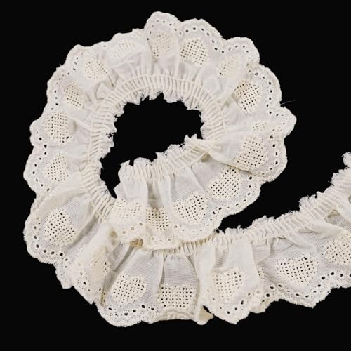 5 Yards Baumwolle Spitze Trim, Vintage plissiert Spitze Trim, Herz geformt Muster Nähen Spitze Band für Home Dekoration DIY Nähen Handwerk (Beige) von Kehuadiy