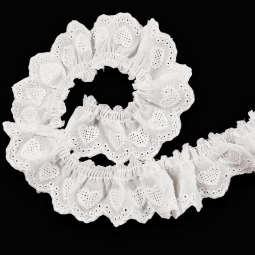 5 Yards Baumwolle Spitze Trim, Vintage plissiert Spitze Trim, Herz geformt Muster Nähen Spitze Band für Home Dekoration DIY Nähen Handwerk (Weiß) von Kehuadiy