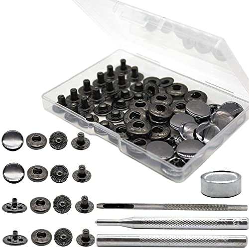 Keismodye 12 Sets Druckknopf-Set, robuste 15-mm-Druckknöpfe aus Metall, Druckknöpfe aus Leder und Näharbeiten, Druckknöpfe mit 4 Installationswerkzeugen für Schuhe, Kleidung, Jeans, Taschen (schwarz) Keismodye 12 Sets Druckknopf-Set, robuste 15-mm-Druckknöpfe aus Metall, Druckknöpfe aus Leder und Näharbeiten, Druckknöpfe mit 4 Installationswerkzeugen für Schuhe, Kleidung, Jeans, Taschen (schwarz) von Keismodye