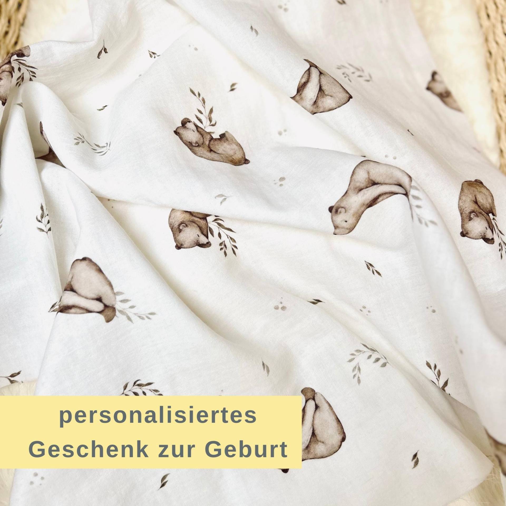 Musselintuch Baby - Geschenk Zur Geburt Spucktuch Personalisiert Mulltuch Bären Teddybär von Kejki