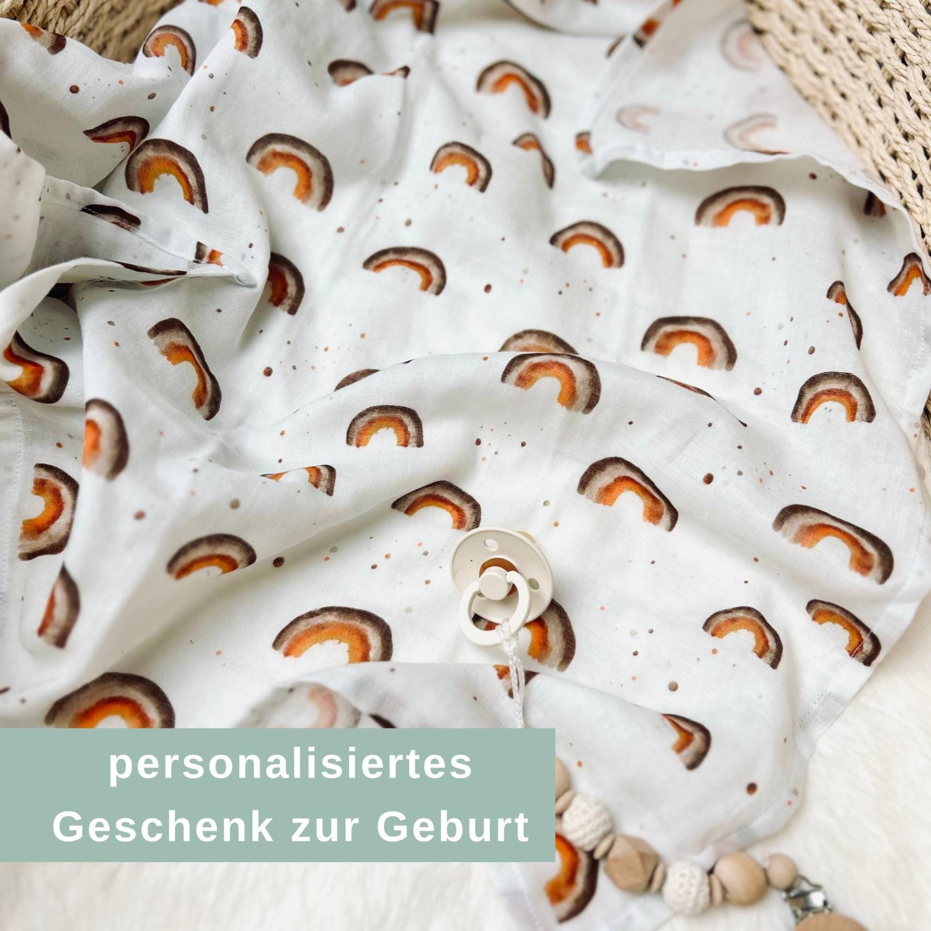 Musselintuch Baby - Geschenk Zur Geburt Spucktuch Personalisiert Mulltuch Regenbogen Musselintuch Baby - Geschenk Zur Geburt Spucktuch Personalisiert Mulltuch Regenbogen von Kejki