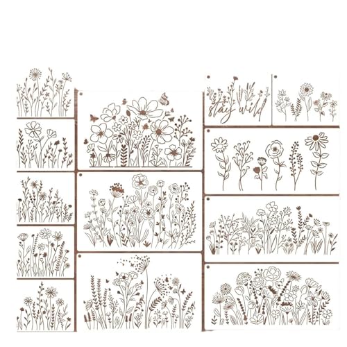 13-teiliges Blumenschablonen-Set, Sonnenblumen, Rose, Gänseblümchen, Wildblume, Malschablonen, wiederverwendbar, Kunststoff, Zeichenschablonen mit Ring für DIY, Kunst, Bullet Journal, Scrapbooking 13-teiliges Blumenschablonen-Set, Sonnenblumen, Rose, Gänseblümchen, Wildblume, Malschablonen, wiederverwendbar, Kunststoff, Zeichenschablonen mit Ring für DIY, Kunst, Bullet Journal, Scrapbooking von Kelamayi