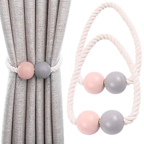 Keleily Magnetische Vorhang Raffhalter 2 Stück Vorhang Raffhalter Kinderzimmer Holz Fenster Drapieren Holdbacks Vorhang Clips für zu Hause, Wohnheim, Büro, Hotel Fenster Dekorative, Pink+Grau von Keleily