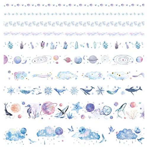 Keleily Washi Tape, 10 Rollen buntes Washi Masking Tape süßes Deko-Klebeband, Sammlung für Bastler, Karten, Scrapbooking, DIY Arts (0,5, 1, 1,5, 3 x 2 m) -Ocean Theme von Keleily