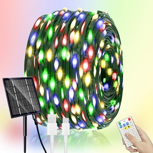 Kelenpro 50M Solar Lichterkette Aussen, 500LED Solar Weihnachtsbeleuchtung Außen Wasserdicht, 19 Modi Bunt Solarlichterkette, Lichterkette Solar Deko für Weihnachten Garten Balkon Hochzeit Baum von Kelenpro