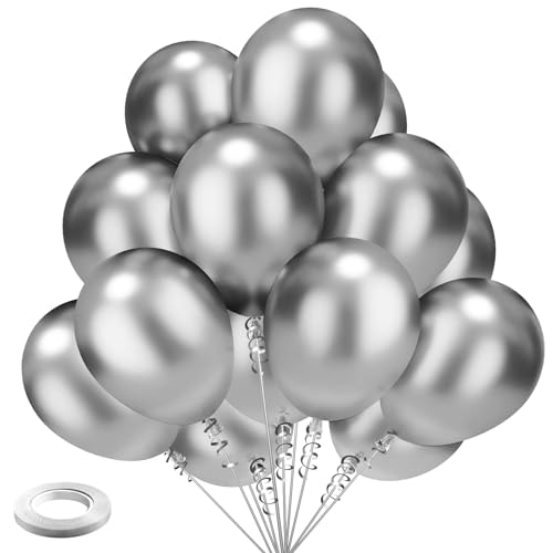 Luftballons Metallic Silber Silberne Ballons - Kelfara 100 Stück 12 Zoll Ballons Silber Helium Latex Partyballon Deko für Geburtstag Hochzeit Babyparty Silberhochzeit Silber-Themenparty-Dekorationen von Kelfara