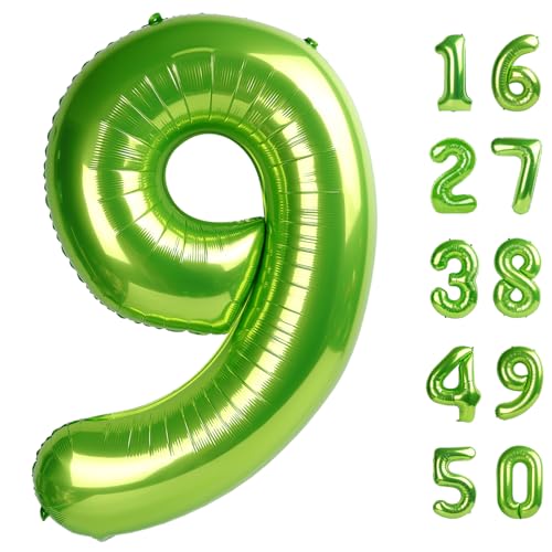 101,6 cm, hellgrüner Ballon mit Zahl 9, Jumbo-Mylar-Folie, Heliumballon für 9, 19., 29., 39., 90., 99. Geburtstag, Party, Dekoration für Geburtstagsparty, Hochzeitstag, Party-Dekoration von Kelfuoya