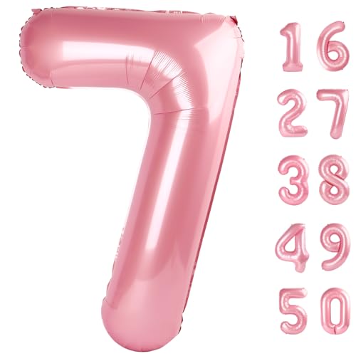 101,6 cm Perlglanz Rosa Ballon Nummer 7 Erster Geburtstag Jumbo Mylar Folie Helium Ballon für 17 27 37 Geburtstag Digital für 70 Party Hochzeit Jahrestag Party Dekorationen von Kelfuoya