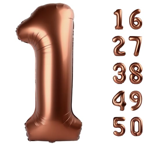 101,6 cm dunkelbrauner Ballon Nummer 1 Erster Geburtstag Jumbo Mylar-Folie Helium Schokoladenballon für 10 21 31 Geburtstag Digital für Geburtstagsfeier Hochzeitstag Party Dekorationen von Kelfuoya