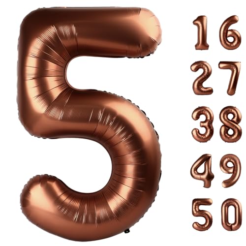 101,6 cm dunkelbrauner Ballon Zahl 5 Ballon Schokolade Jumbo Mylar Folie Helium Ballon für 15 25 35 50 Big Giant Jumbo Riesige Folien-Mylar-Luftballons 55. 65. Geburtstag Ballons Männer Frauen Party von Kelfuoya