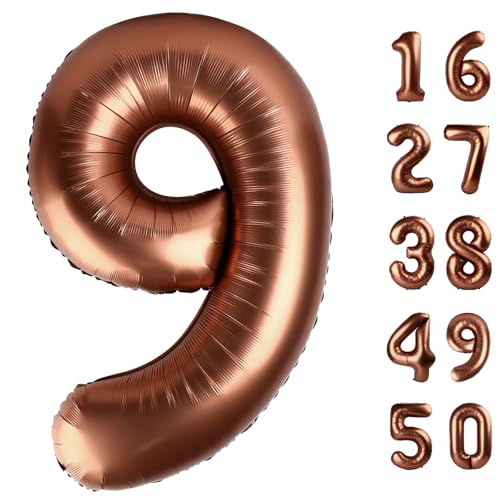 101,6 cm dunkelbrauner Ballon Zahl 9, Schokoladenbraun, Jumbo-Mylar-Folie, Heliumballon für 9, 19., 29., 39., 90., 99. Geburtstag, Hochzeit, Jahrestag, Party-Dekorationen von Kelfuoya