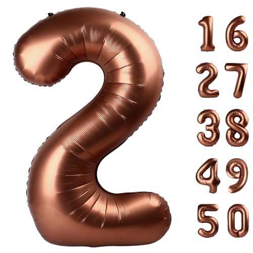 101,6 cm dunkelbrauner Ballon mit Zahl 2, Zahlenballons, Schokolade, große Jumbo-Zahlen-2-Folie, Mylar-Ballons für 12. Geburtstag, Party, Jahrestag, Veranstaltungen, Hochzeitstag, Party-Dekorationen von Kelfuoya