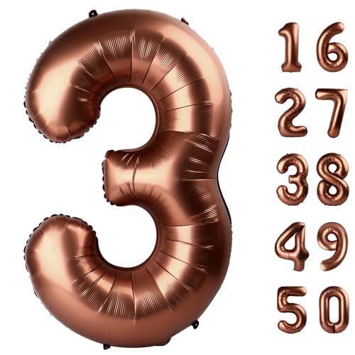 101,6 cm dunkelbrauner Ballon mit Zahl 3, Zahlenballons, Schokolade, große Jumbo-Zahlen-3-Folie, Mylar-Ballons für 13. Geburtstag, Party, Jahrestag, Veranstaltungen, Hochzeitstag, Party-Dekorationen von Kelfuoya
