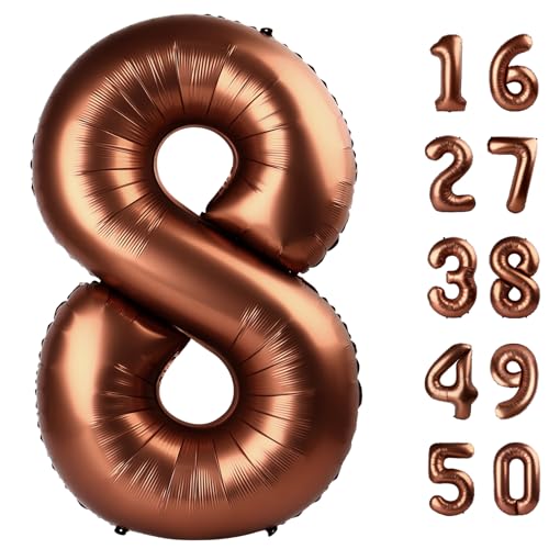 101,6 cm große dunkelbraune Folienballons zum 8. Geburtstag, Schokoladenballons, Ziffern 8, für Männer und Frauen, 80. Jahrestag, Party-Dekorationen von Kelfuoya
