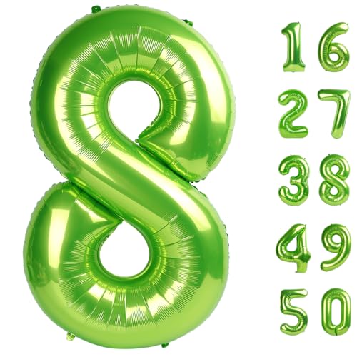 101,6 cm große hellgrüne Folienballons zum 8. Geburtstag, Zahl 8, für Männer und Frauen, Party-Dekorationen von Kelfuoya