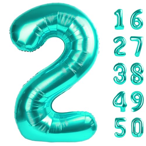 101,6 cm großer, blaugrüner Luftballon Zahl 2 Riesenballons Zahl Geburtstagsdekorationen, 2. 12, 20, 21. Party, Feier, Dekorationen, digitaler Ballon, Hochzeitstag, Partyzubehör 101,6 cm großer, blaugrüner Luftballon Zahl 2 Riesenballons Zahl Geburtstagsdekorationen, 2. 12, 20, 21. Party, Feier, Dekorationen, digitaler Ballon, Hochzeitstag, Partyzubehör von Kelfuoya