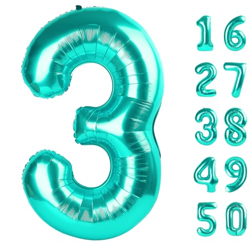 101,6 cm großer, blaugrüner Luftballon mit Zahl 3, Zahlenballons aus Mylar-Folie, für 13. Geburtstag, Party, Jahrestag, Veranstaltungen, Hochzeitstag, Party-Dekorationen 101,6 cm großer, blaugrüner Luftballon mit Zahl 3, Zahlenballons aus Mylar-Folie, für 13. Geburtstag, Party, Jahrestag, Veranstaltungen, Hochzeitstag, Party-Dekorationen von Kelfuoya