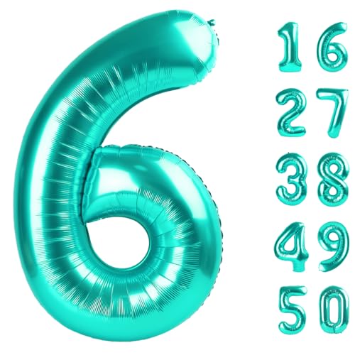 101,6 cm großer, blaugrüner Luftballon mit Zahl 6, Mylar-Helium-Folie, groß, digital, Geburtstagszahlen, Jumbo-Luftballons, 16. oder 61. Jahrestag, Party-Dekorationen 101,6 cm großer, blaugrüner Luftballon mit Zahl 6, Mylar-Helium-Folie, groß, digital, Geburtstagszahlen, Jumbo-Luftballons, 16. oder 61. Jahrestag, Party-Dekorationen von Kelfuoya
