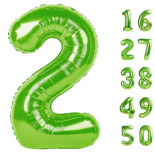 101,6 cm großer, hellgrüner Ballon mit Zahl 2, Zahlenballons, große Jumbo-Zahlen-2-Folie, Mylar-Ballons für 12. Geburtstag, Party, Jahrestag, Veranstaltungen, Hochzeitstag, Party-Dekorationen von Kelfuoya