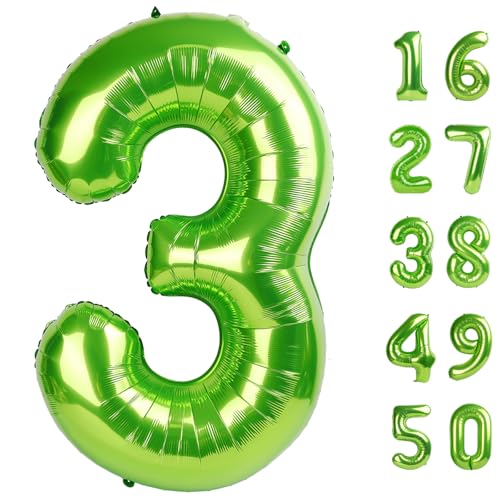 101,6 cm großer, hellgrüner Ballon mit Zahl 3, Zahlenballons, große Jumbo-Zahlenballons mit Zahl 3, Folienballons für 13. Geburtstag, Party, Jahrestag, Veranstaltungen, Hochzeitstag von Kelfuoya
