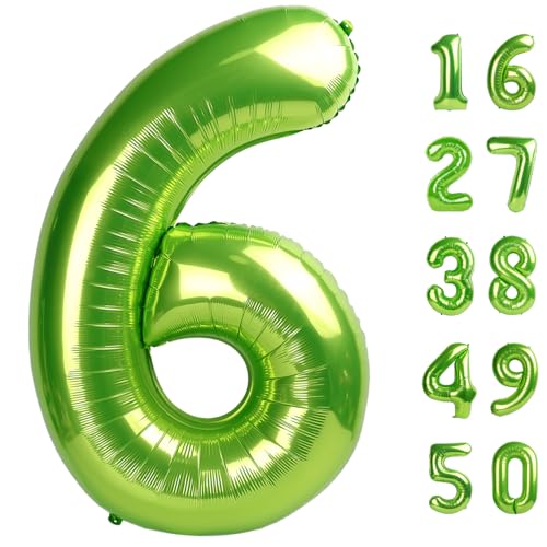 101,6 cm großer, hellgrüner Ballon mit Zahl 6, Mylar-Folie, Heliumballon, Geburtstagszahlen, Jumbo-Ballons, 16. oder 61. Jahrestag, Party-Dekorationen von Kelfuoya