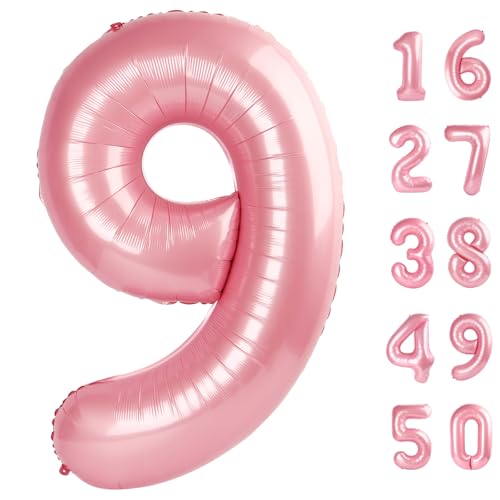 101,6 cm großer, pinker Perlglanz-Ballon, Zahl 9, Jumbo-Mylar-Folie, Heliumballon für 9, 19., 29., 39., 90., 99. Geburtstag, Party, Dekoration 101,6 cm großer, pinker Perlglanz-Ballon, Zahl 9, Jumbo-Mylar-Folie, Heliumballon für 9, 19., 29., 39., 90., 99. Geburtstag, Party, Dekoration von Kelfuoya
