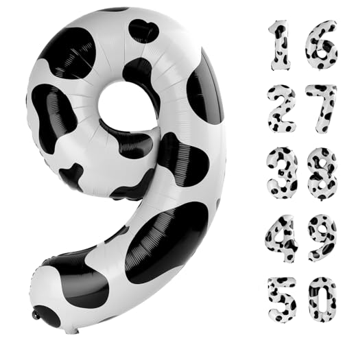 101,6 cm großer Ballon mit Kuh-Aufdruck, Zahl 9, Jumbo-Mylar-Folie, Heliumballon für 9, 19., 29., 39., 90., 99. Geburtstag, Hochzeit, Jahrestag, Party-Dekoration von Kelfuoya