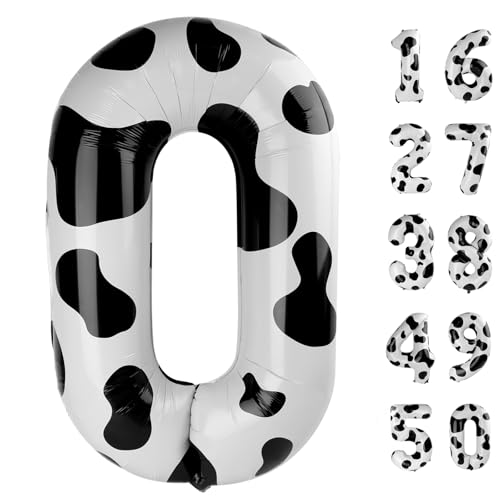 101,6 cm großer Ballon mit Kuhdruck, Zahl 0, Jumbo-Mylar-Folie, Heliumballon für 10, 20, 30, 40, 50, 60, 70, 80, 90, 100, 2025, Geburtstag, digitale Luftballons für Geburtstagsparty, Hochzeitstag von Kelfuoya