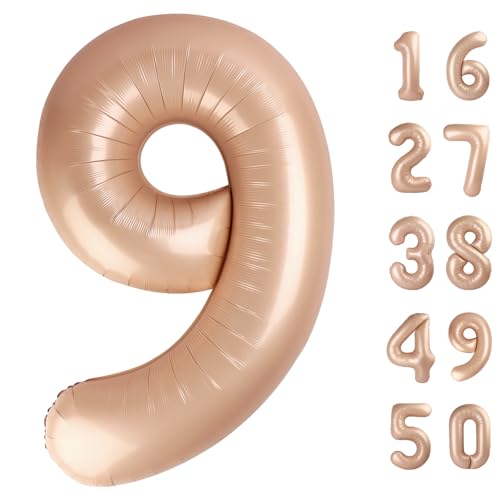101,6 cm großer Karamell-Ballon mit Zahl 9, Jumbo-Mylar-Folie, Heliumballon für 9, 19., 29., 39., 90., 99. Geburtstag, Hochzeit, Jahrestag, Party-Dekoration von Kelfuoya