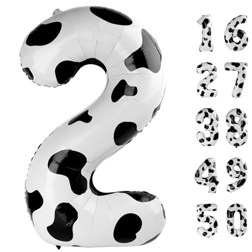101,6 cm großer Luftballon mit Kuhdruck, Zahl 2, riesige zwei Luftballons, Zahlen, Geburtstagsdekorationen, 2. 12, 20, 21. Party, Feier, Dekorationen, digitaler Ballon, Hochzeitstag, Partyzubehör von Kelfuoya