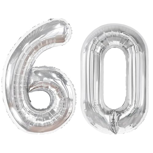 101,6 cm großer digitaler Ballon mit Zahl 60, Jumbo-Mylar-Folie, Heliumballon für 60 Luftballons für Geburtstagsparty, Hochzeitstag, Party-Dekorationen 101,6 cm großer digitaler Ballon mit Zahl 60, Jumbo-Mylar-Folie, Heliumballon für 60 Luftballons für Geburtstagsparty, Hochzeitstag, Party-Dekorationen von Kelfuoya