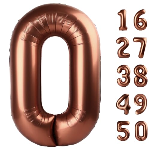 101,6 cm großer dunkelbrauner Ballon mit Zahl 0, Jumbo-Mylar-Folie, Heliumballon für 10, 20, 30, 40, 50, 60, 70, 2025, Geburtstag, Party, Dekoration für Geburtstagsparty, Hochzeitstag von Kelfuoya