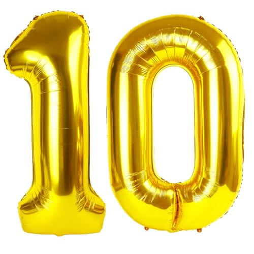 101,6 cm großer goldener Ballon mit Zahl 10, Jumbo-Mylar-Folie, Helium-Ballon für 10 Geburtstag, Geburtstag, Hochzeit, Jahrestag, Party-Dekorationen von Kelfuoya