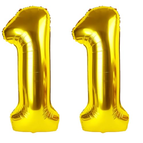 101,6 cm großer goldener Ballon mit Zahl 11, Jumbo-Mylar-Folie, Heliumballon für 11. Geburtstag, Party, Hochzeit, Jahrestag, Party-Dekorationen von Kelfuoya