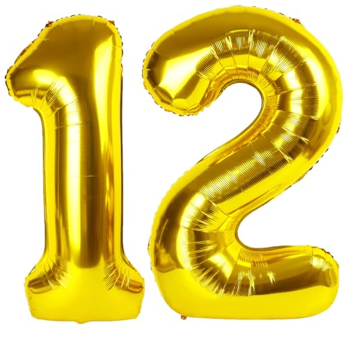 101,6 cm großer goldener Ballon mit Zahl 12, Jumbo-Mylar-Folie, Heliumballon für 12 Geburtstage, Geburtstagsparty, Hochzeitstag, Party-Dekorationen von Kelfuoya