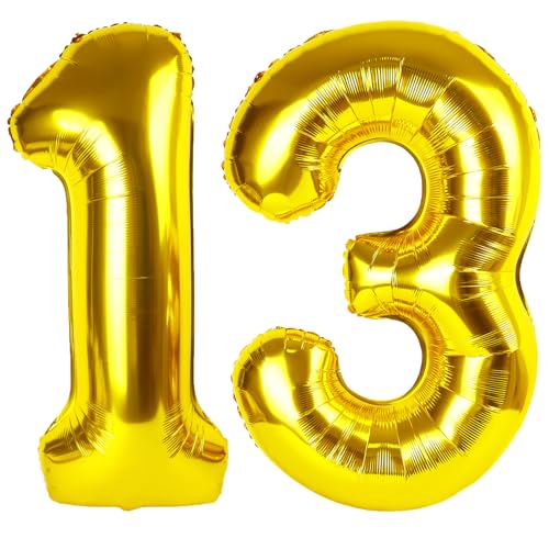 101,6 cm großer goldener Ballon mit Zahl 13, Jumbo-Mylar-Folie, Helium-Ballon für 13 Geburtstag, Geburtstag, Hochzeit, Jahrestag, Party-Dekorationen von Kelfuoya
