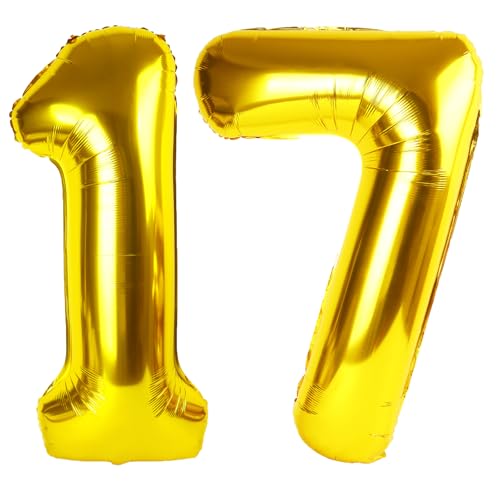101,6 cm großer goldener Ballon mit Zahl 17, Jumbo-Mylar-Folie, Helium-Ballon für 17 Geburtstag, Geburtstag, Hochzeit, Jahrestag, Party-Dekorationen von Kelfuoya
