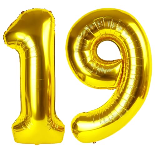101,6 cm großer goldener Ballon mit Zahl 19, Jumbo-Mylar-Folie, Heliumballon für 19 Geburtstag, Geburtstag, Hochzeit, Jahrestag, Party-Dekorationen von Kelfuoya