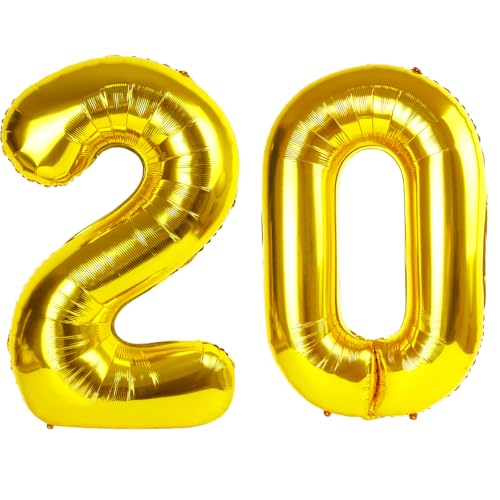 101,6 cm großer goldener Ballon mit Zahl 20, Jumbo-Mylar-Folie, Heliumballon für 20 Geburtstag, Party, Hochzeit, Jahrestag, Party-Dekorationen von Kelfuoya